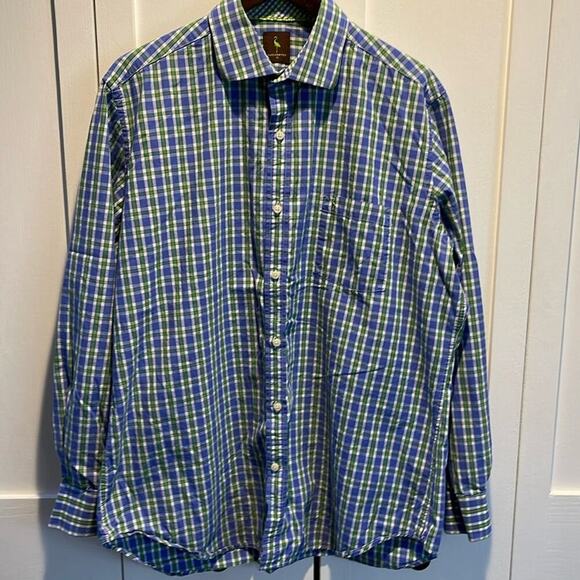 Men's Tailorbyrd Green/Blue Pinstripe Button Down Shirt Size XL - Picture 2 of 5
